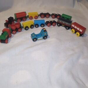 14x Vintage Classic BRIO Wooden Train Lot + Plastic Police Car